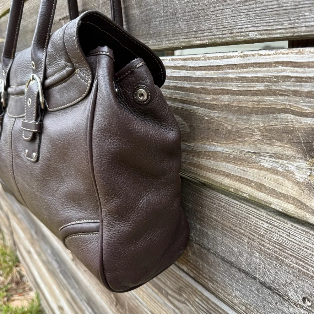 Chocolate Brown Leather Satchel Shoulder Bag by Franklin Covey with Coach Vibes